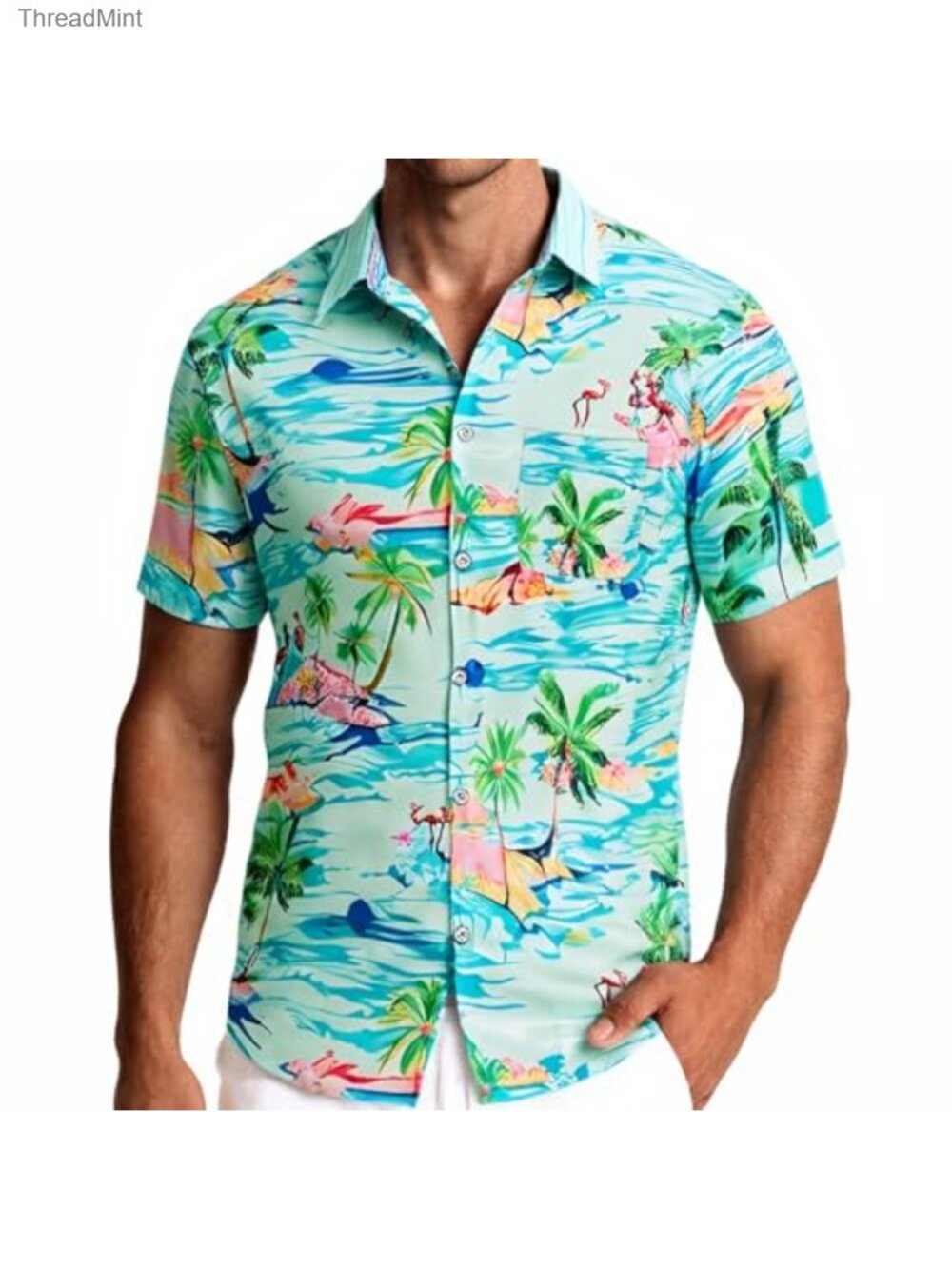 Men's Hawaiian Shirt Tropical Print Casual Button Down Short Sleeve